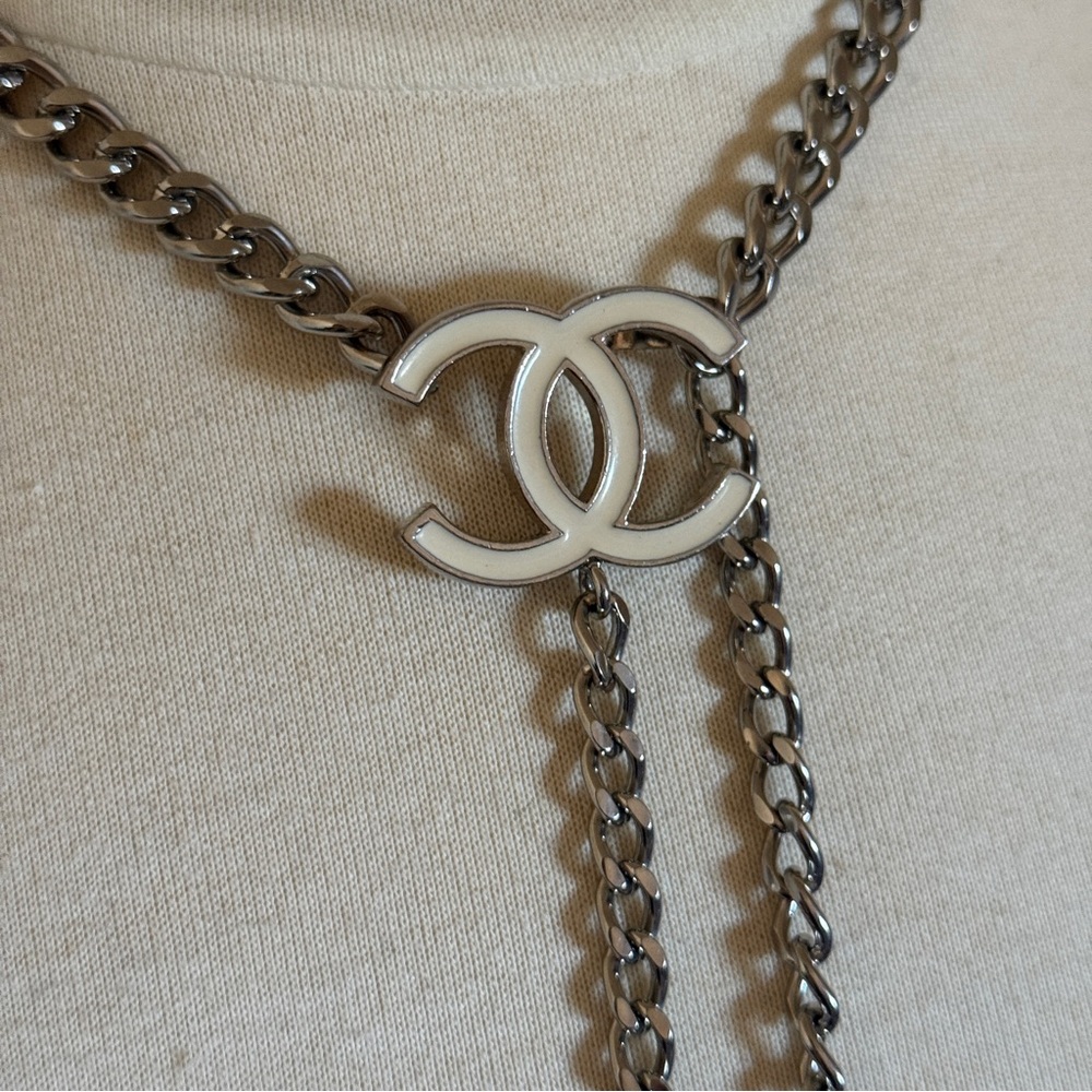 ❤️ Authentic Chanel Resin Lacquer White & Silver Chain Belt OR NECKLACE! CC Logo - Picture 7 of 10